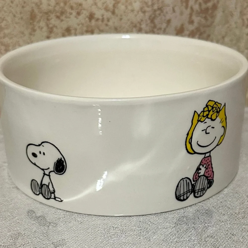 Peanuts White Ceramic Pet Bowls with Snoopy & Friends